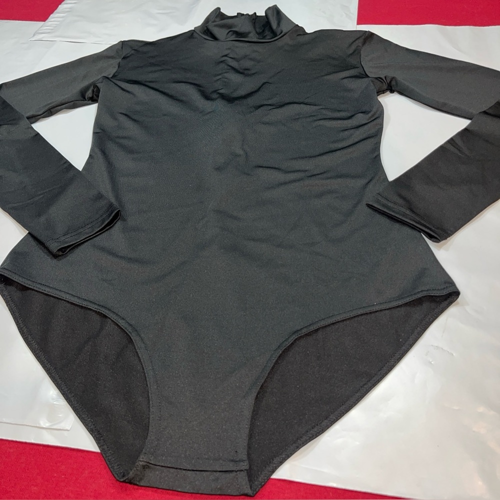 SUPRNOWA BLACK long sleeved Leo unitard size large Women’s High Band Neck Collar